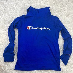 Champion Boy's Sz Large Graphic Script Logo Pullover Sweatshirt Hoodie Blue